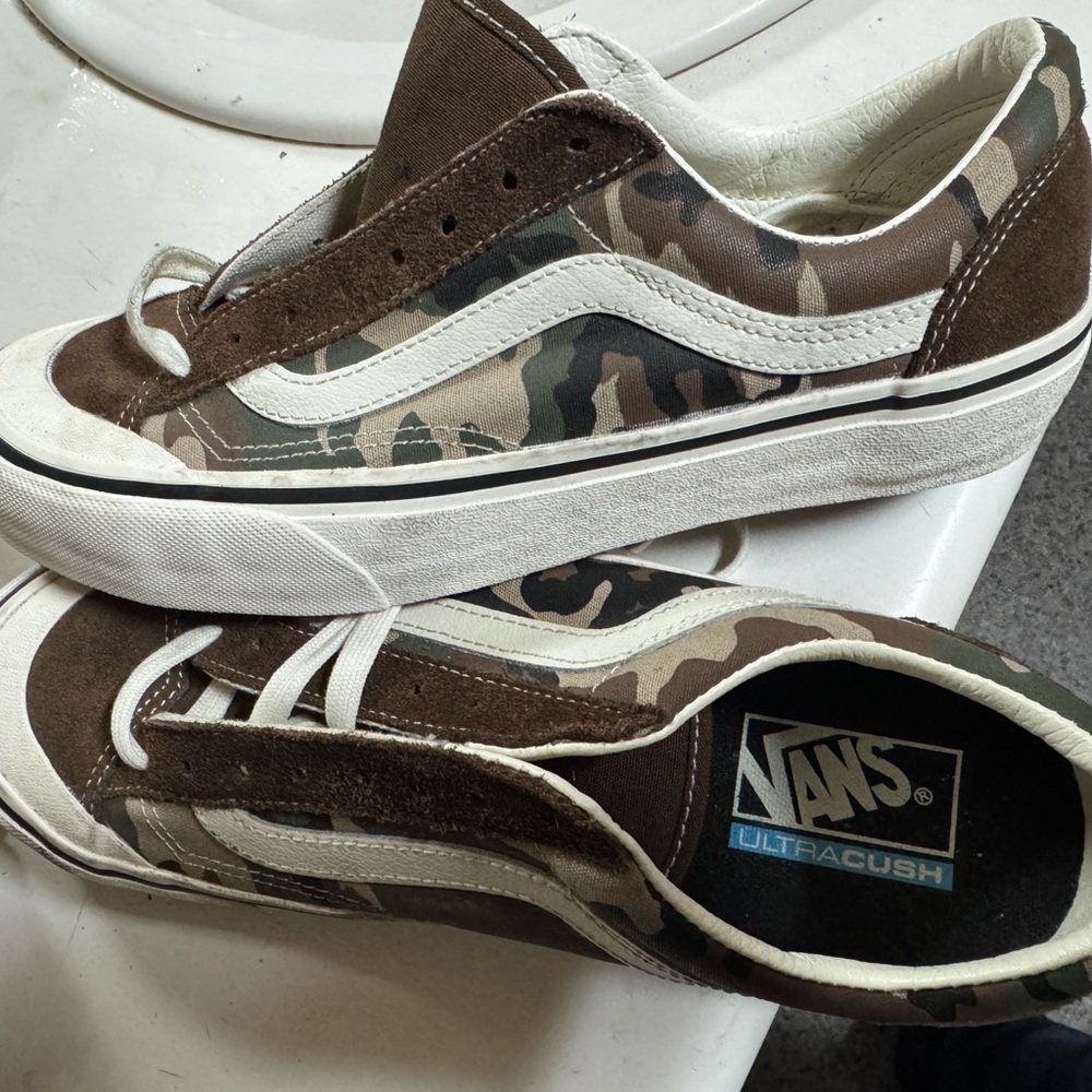 Vans White and Brown High-Top Sneakers